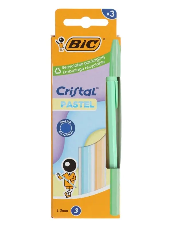 Набор ручек шариковых 3шт BIC Cristal Пастель, синяя, 1,0мм, синие 302563