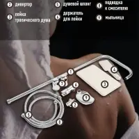 Душевая система ZEIN Z1002, тропическая и ручная лейка, шланги, стойка, мыльница, хром
