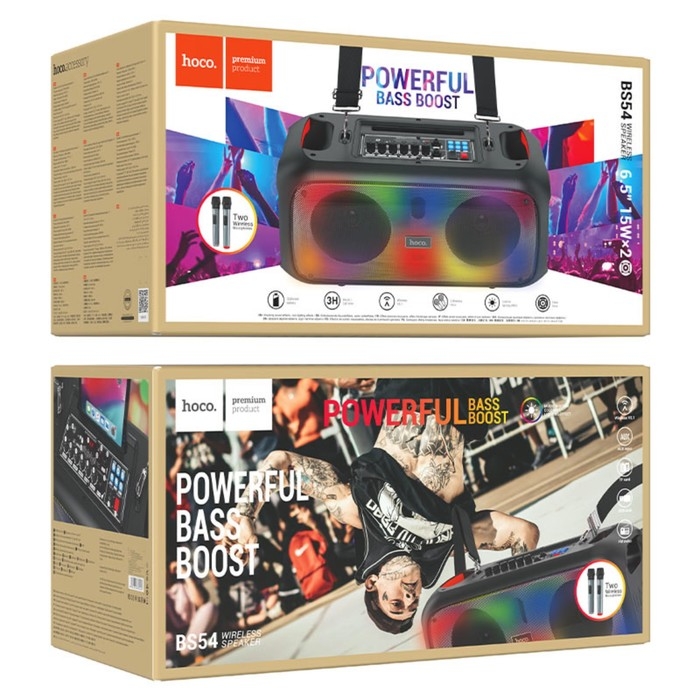 Портативная караоке система Hoco BS54, 30 Вт, ВТ 5.1, 2 микрофона, RGB-подсветка, чёрная Портативная караоке система Hoco BS54, 30 Вт, ВТ 5.1, 2 микрофона, RGB-подсветка, чёрная