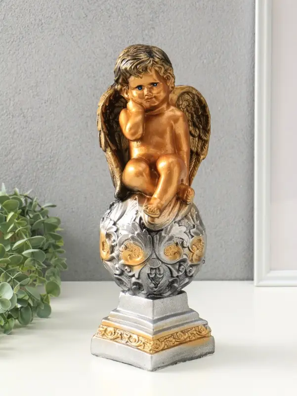 Фигура гипс &laquo;Ангел на шаре&raquo;, под бронзу, 37&times;13&times;13 см