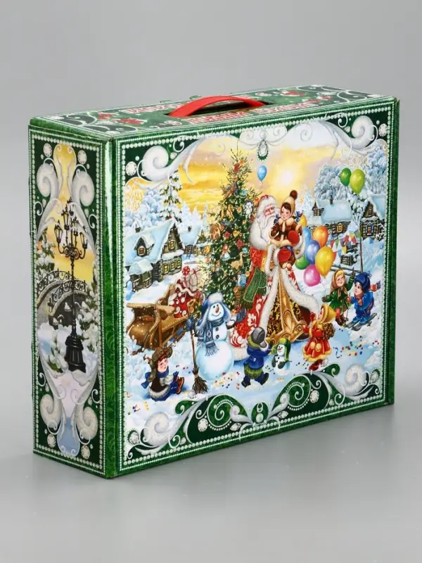Подарочная новогодняя коробка Подарочная новогодняя коробка "Чудо-тройка" в красном 29×9×25 см