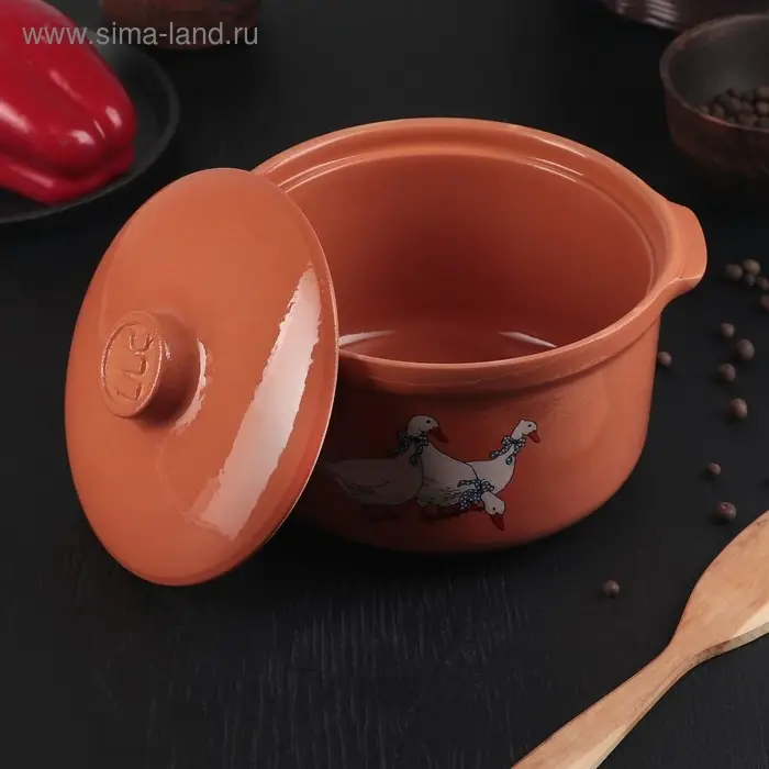 Горшочек для запекания - сотейник Ломоносовская керамика &laquo;Гуси&raquo;, 1.5 л, оранжевый