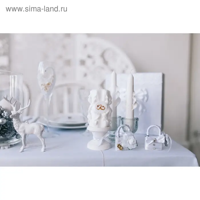 Набор свечей резных с подсвечником "Свадебный", белый: домашний очаг, родительские свечи