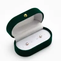 Футляр бархатный под серьги/ кольца/запонки, &laquo;Овал вытянутый&raquo; 7.5&times;4, цвет зелёный, вставка белая