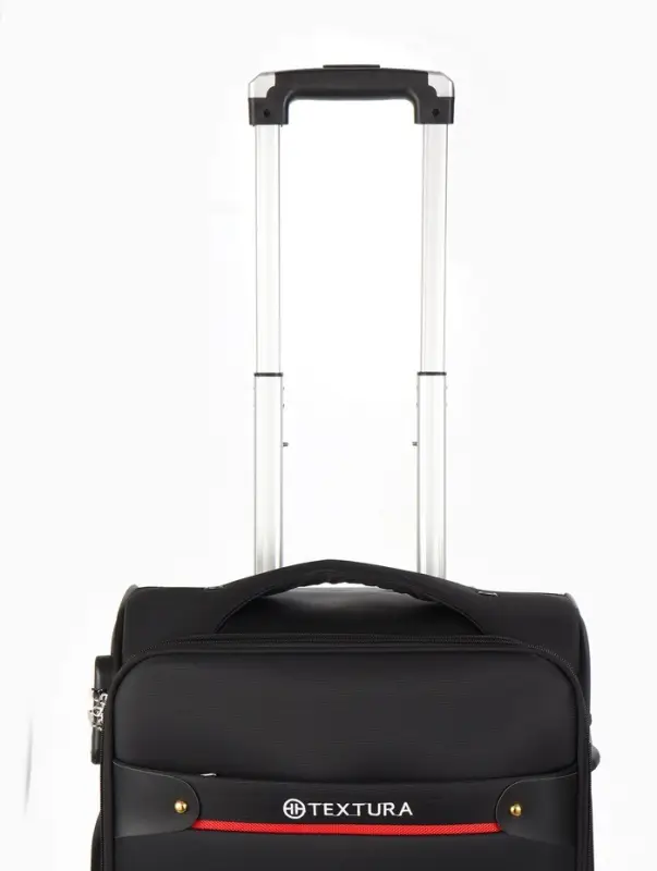 Чемодан 20",Текст,36*25*58,отд на молнии,1 нар/карм, увелич,код замок,4 колеса, черный