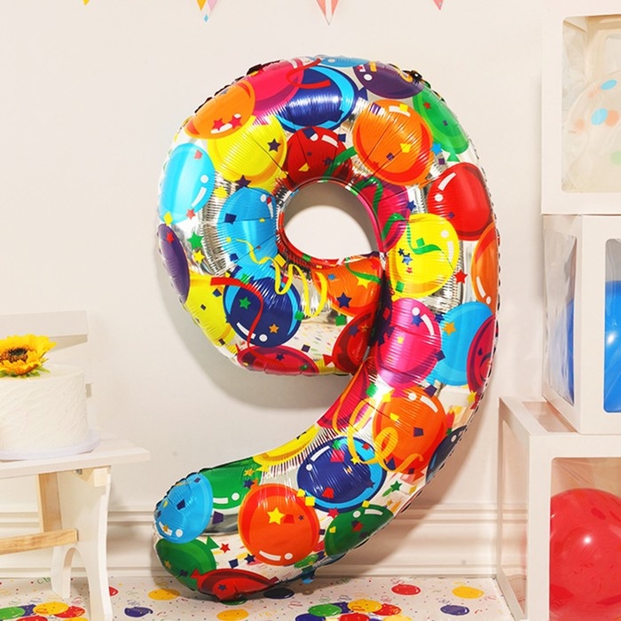 Шар фольгированный 40" &laquo;Цифра 9&raquo;, яркие шары