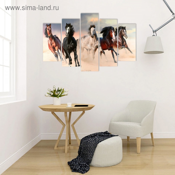 Картина модульная на подрамнике  Картина модульная на подрамнике "Скакуны" (2-25х50, 2-25х67, 25х80 см) 125х80 см