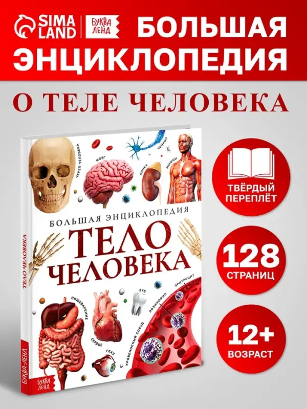 Энциклопедия в твёрдом переплёте &laquo;Строение тела человека&raquo;, 128 стр.