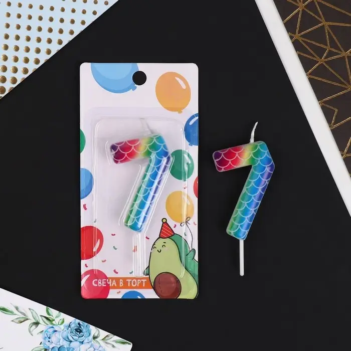 Свеча для торта, цифра «7», разноцветная, 5,5 х 8 см. Свеча для торта, цифра «7», разноцветная, 5,5 х 8 см.