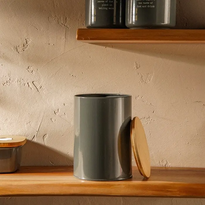 Банка для хранения SL Home &laquo;Каса Перфекто&raquo;, 11&times;15 см, с бамбуковой крышкой, серая