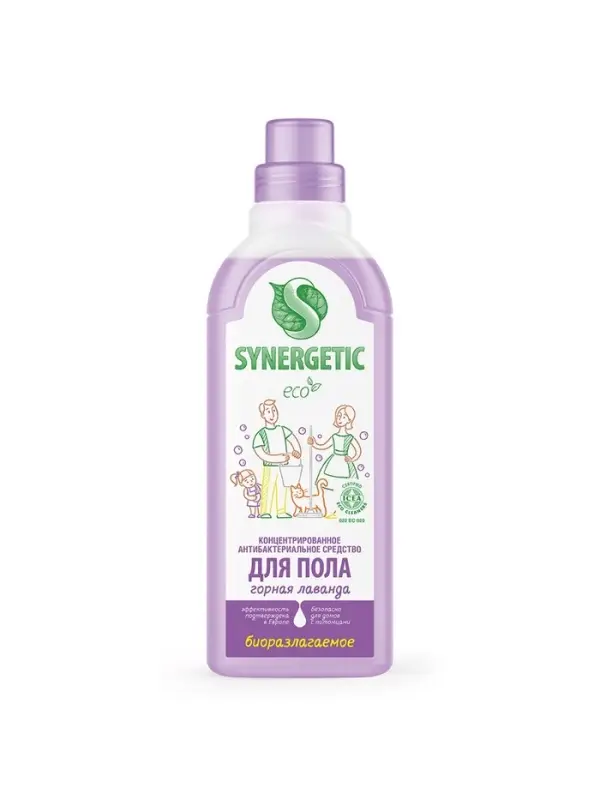 Средство для мытья пола Synergetic &laquo;Горная лаванда&raquo;, биоразлагаемое, антибактериальное, 750 мл