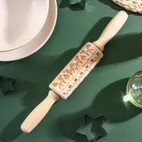 Скалка текстурная новогодняя Доляна, фигурная, 30&times;4 см, рабочая часть 11.5 см, вращающаяся