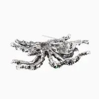 Брошь &laquo;Паук&raquo;, цветочки, серо-зелёная в чернёном серебре