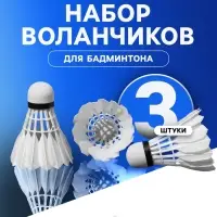 Набор воланов для бадминтона BOSHIKA PRO-100N, 3 шт., перо, 3 г, в тубе, белый