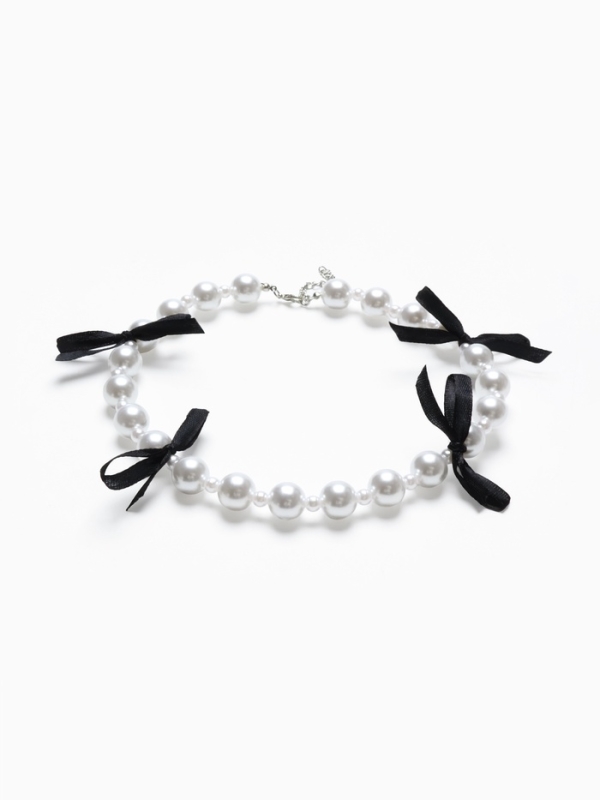 Бусы «Бантик» бусина №6,14, цвет чёрно-белый, 40 см