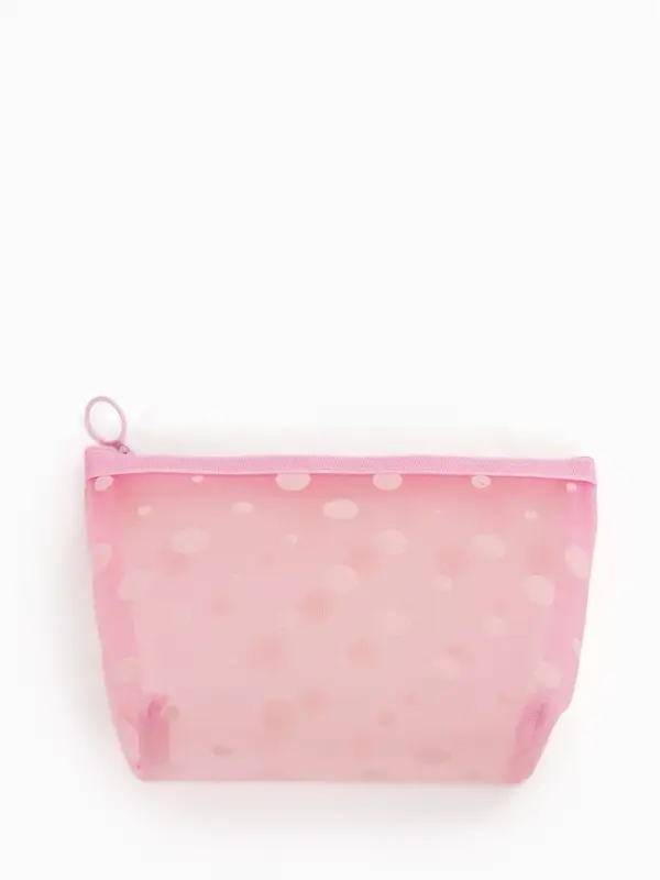 Косметичка дор Горох, сетка 17*6,5*13,5, отд на молнии, розовый Косметичка дор Горох, сетка 17*6,5*13,5, отд на молнии, розовый