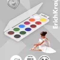Акварель 12 цветов, ErichKrause Pointes, без кисти, пластиковая коробка, европодвес