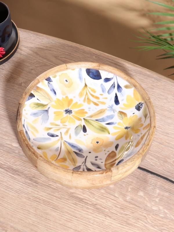 Блюдо Блюдо "Желтые и синие цветы" дерево манго 25,5х25,5х6 см