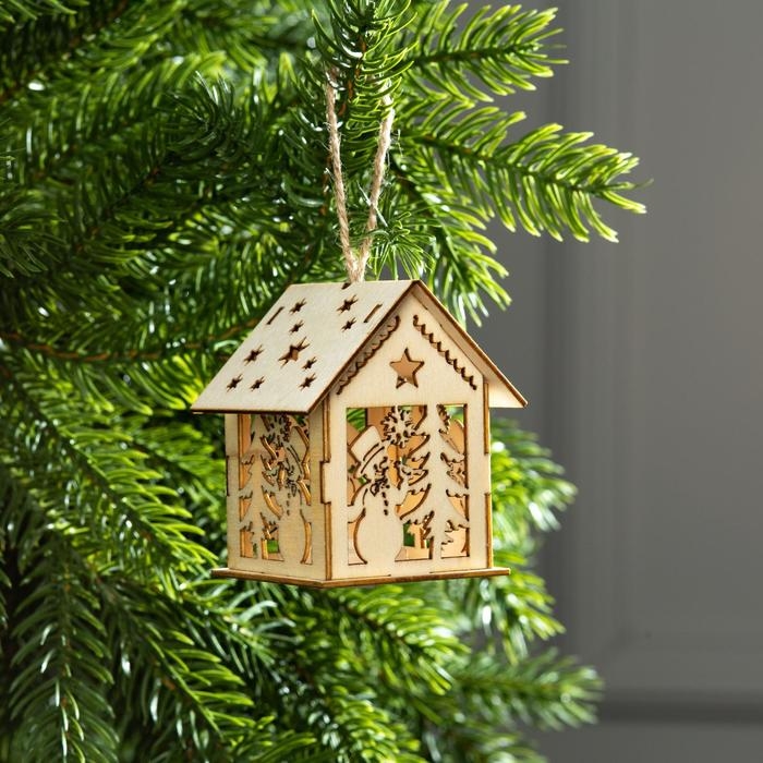 Ёлочная игрушка «Домик со снеговиком», от батареек, свечение тёплое белое Ёлочная игрушка «Домик со снеговиком», от батареек, свечение тёплое белое