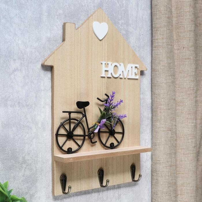 Крючки декоративные дерево Крючки декоративные дерево "Велосипед с лавандой у дома" 34х24х4,2 см МИКС