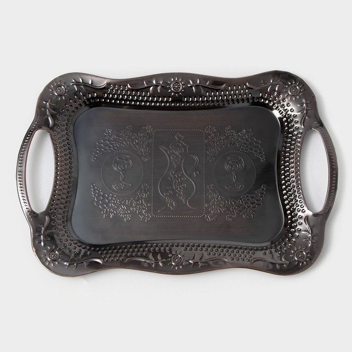 Поднос из нержавеющей стали с ручками «Изобилие», 38×25×2,5 см, цвет бронзовый Поднос из нержавеющей стали с ручками «Изобилие», 38×25×2,5 см, цвет бронзовый