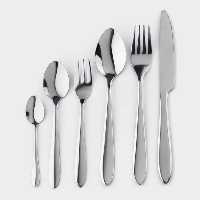 Столовые приборы из нержавеющей стали «Стандарт», картонная коробка, толщина 2 мм, 36 предметов, цвет серебряный Столовые приборы из нержавеющей стали «Стандарт», картонная коробка, толщина 2 мм, 36 предметов, цвет серебряный