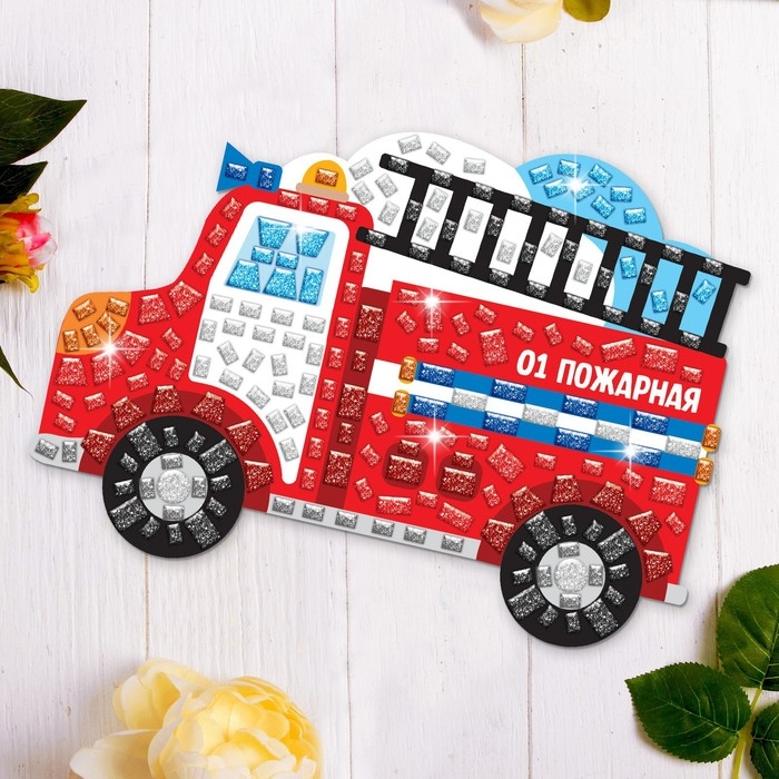 Аппликация стикерами форменная «Пожарная машина», набор для творчества, стикерная мозаика Аппликация стикерами форменная «Пожарная машина», набор для творчества, стикерная мозаика