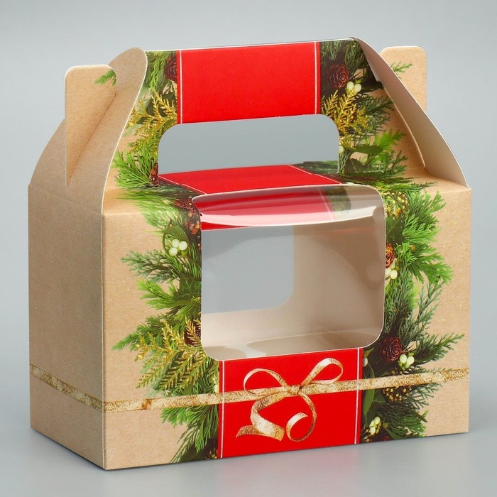 Коробочка для кексов «Хвоя и шишки», 16 х 10 х 8 см, Новый год Коробочка для кексов «Хвоя и шишки», 16 х 10 х 8 см, Новый год