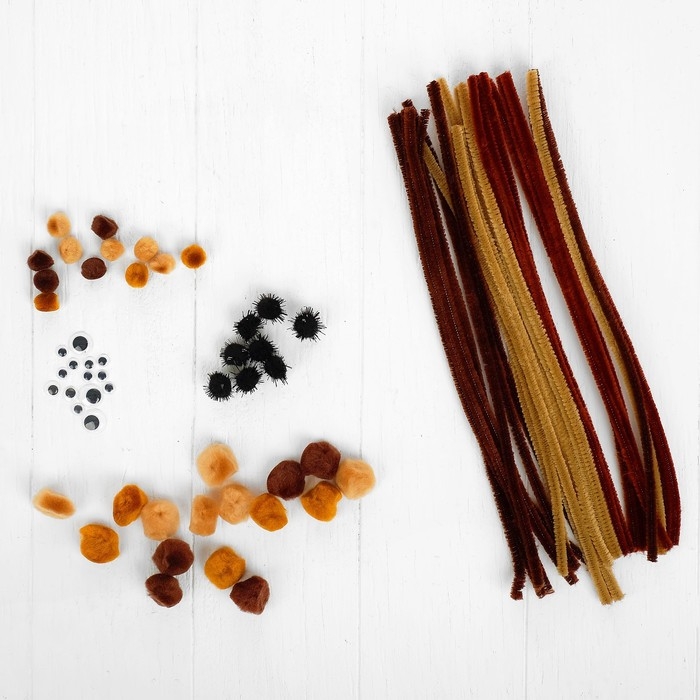 Набор для творчества из проволоки с ворсом, помпонов, глаз №6, цвет коричневый, 30 проволочек Набор для творчества из проволоки с ворсом, помпонов, глаз №6, цвет коричневый, 30 проволочек