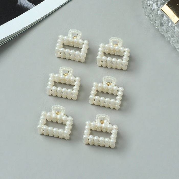 Краб для волос  Краб для волос "Авена" (набор 6 шт) прямой, 2,5 см, белый