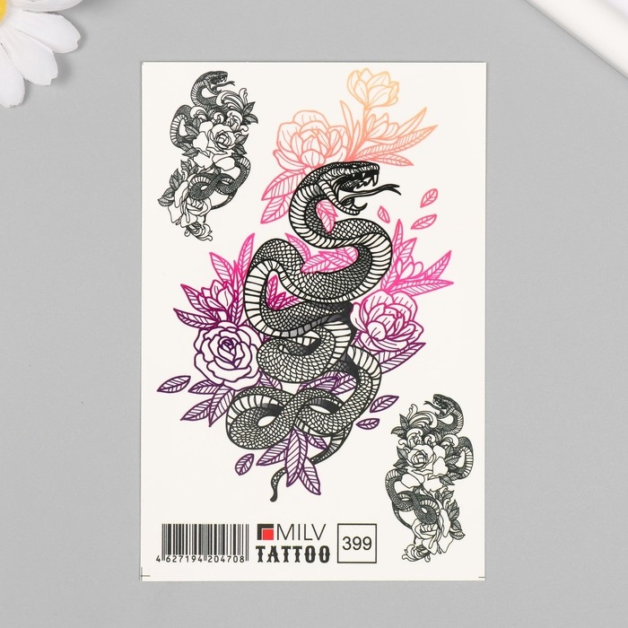 Новогодня татуировка на тело Новогодня татуировка на тело "Змея в розах" 10х15 см