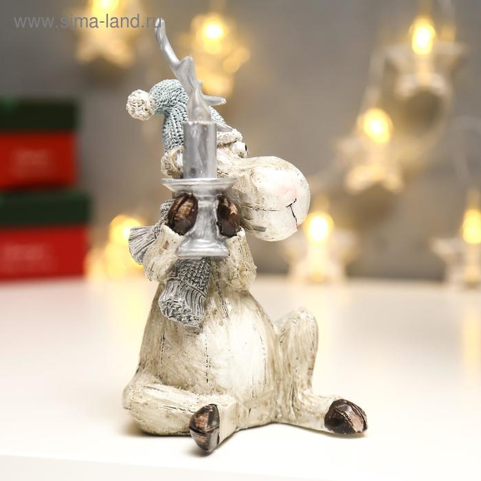 Сувенир полистоун свет Сувенир полистоун свет "Лосик в колпаке со свечкой" 17,2х11х9 см