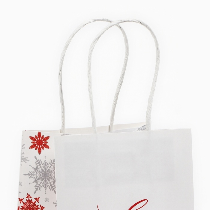 Пакет подарочный новогодний «С Новым годом», снежинки, белый крафт, 12 х 21 х 9 см , Новый год