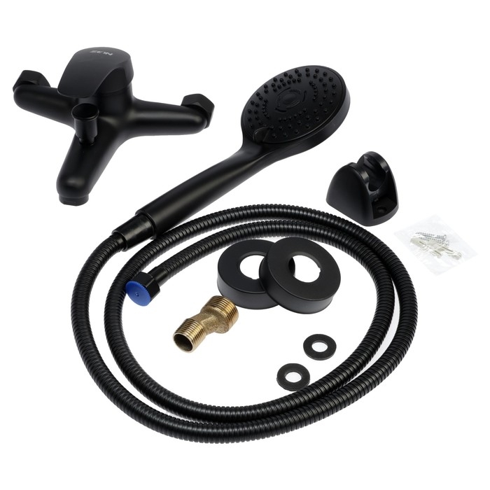 Смеситель для ванны ZEIN Z3838, однорычажный, душевой набор, лейка 5 режимов, черный Смеситель для ванны ZEIN Z3838, однорычажный, душевой набор, лейка 5 режимов, черный