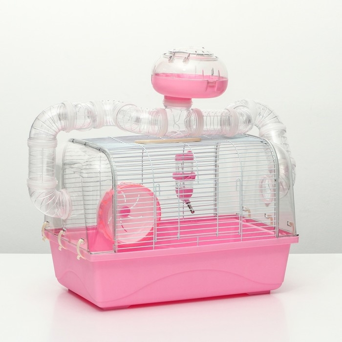 Клетка для грызунов с туннелем, выносным домиком и наполнением, 47 х 30 х 38, см, розовая Клетка для грызунов с туннелем, выносным домиком и наполнением, 47 х 30 х 38, см, розовая