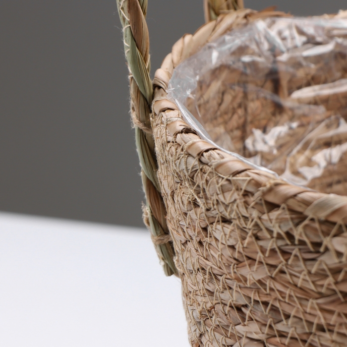 Кашпо плетеное  Кашпо плетеное "Сафари" с ручками, 25,5х25,5х23 см, натуральный