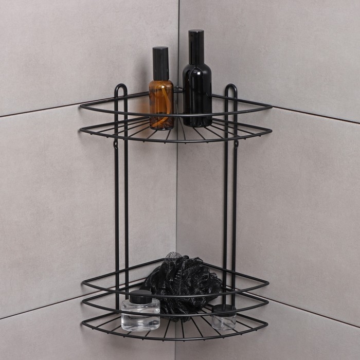 Полка угловая для ванной 2-х ярусная Native, 175×175×362 мм, цвет черный матовый Полка угловая для ванной 2-х ярусная Native, 175×175×362 мм, цвет черный матовый