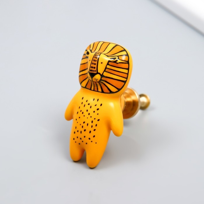Ручка для шкатулки керамика, металл Ручка для шкатулки керамика, металл "Львёнок" 6,3х3,5 см