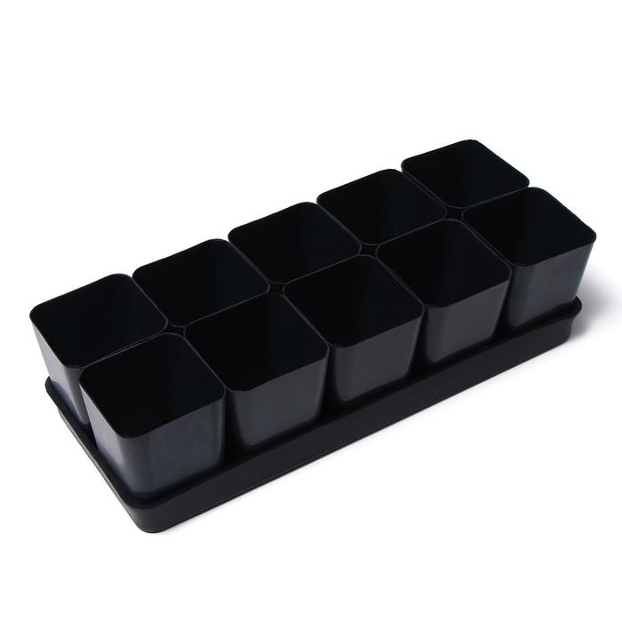 Набор для рассады: стаканы по 700 мл (10 шт.), поддон 44 × 18 см, чёрный, Greengo Набор для рассады: стаканы по 700 мл (10 шт.), поддон 44 × 18 см, чёрный, Greengo