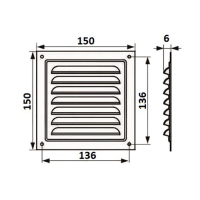 Решетка вентиляционная ZEIN Люкс РМ1515КР,150 х 150 мм, с сеткой, металлическая, коричневая