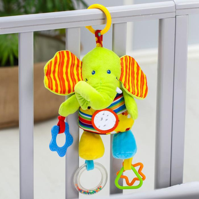 Подвеска мягкая «Слоник», шуршалка, прорезыватель, на кроватку, коляску, Крошка Я Подвеска мягкая «Слоник», шуршалка, прорезыватель, на кроватку, коляску, Крошка Я