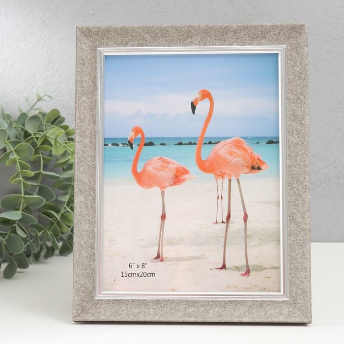 Фоторамка пластик 15х20 см Фоторамка пластик 15х20 см "Серая мраморная крошка" серебристая обводка 24х19 см