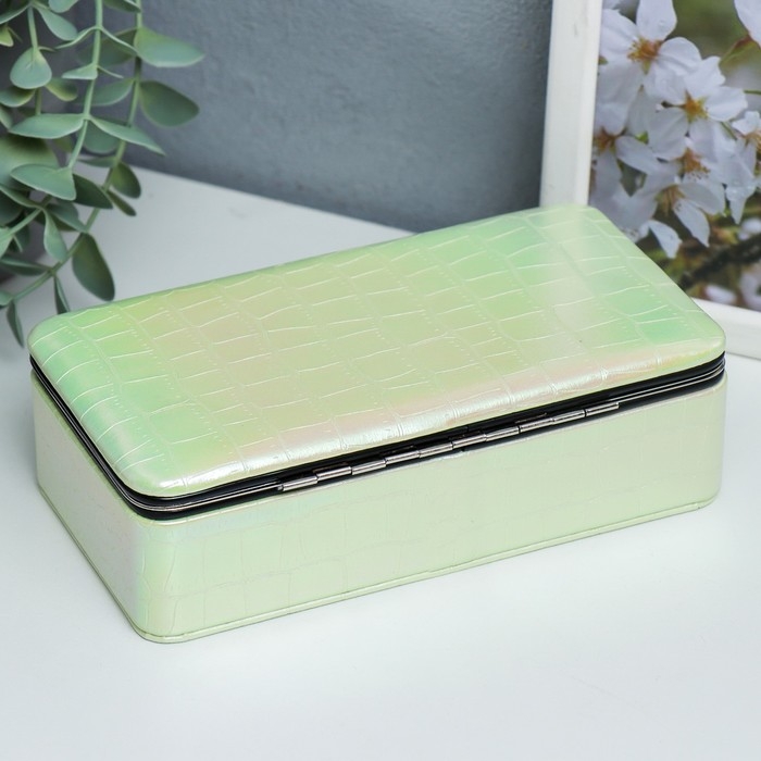 Шкатулка кожзам для украшений  Шкатулка кожзам для украшений "Рептилия. Жёлто-зелёный перламутр" 6х9,8х18,5 см