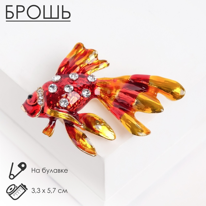 Брошь «Рыбка», цвет красно-золотой в золоте Брошь «Рыбка», цвет красно-золотой в золоте