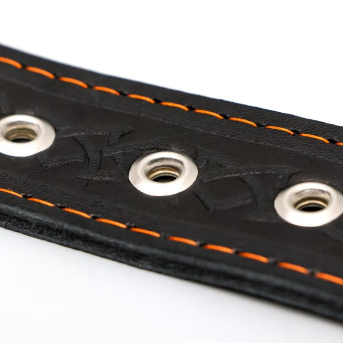 Ошейник кожаный двухслойный клёпаный Ошейник кожаный двухслойный клёпаный "Ёж", 65 х 3,5 см, ОШ 50-60 см, чёрный