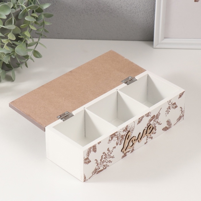 Шкатулка дерево с делениями "Грибы и растения. Love" 23,7х9,5х7,5 см