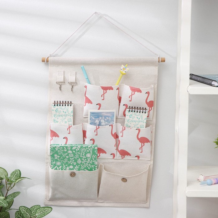 Органайзер подвесной с карманами Доляна «Фламинго», 7 отделения, 38×46,5 см, цвет серый Органайзер подвесной с карманами Доляна «Фламинго», 7 отделения, 38×46,5 см, цвет серый