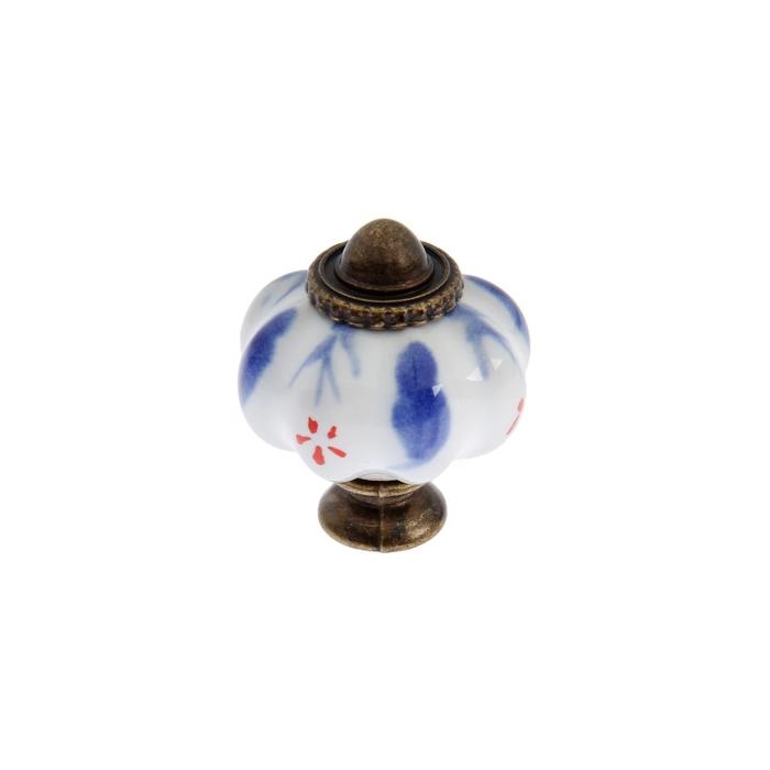 Ручка кнопка ТУНДРА, керамическая, расписная с синими узорами Ручка кнопка ТУНДРА, керамическая, расписная с синими узорами