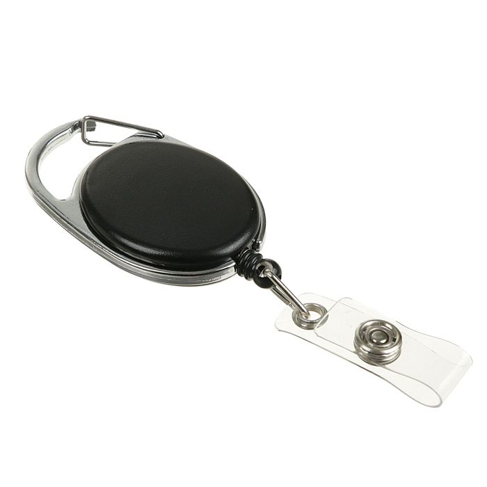Карабин для бейджа, с держателем-рулеткой, на кнопке, чёрный Карабин для бейджа, с держателем-рулеткой, на кнопке, чёрный