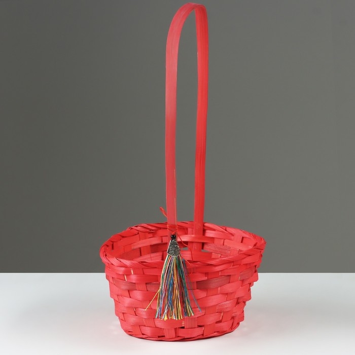 Корзина плетеная, D19 х 9 х 32 см, розовая, бамбук Корзина плетеная, D19 х 9 х 32 см, розовая, бамбук